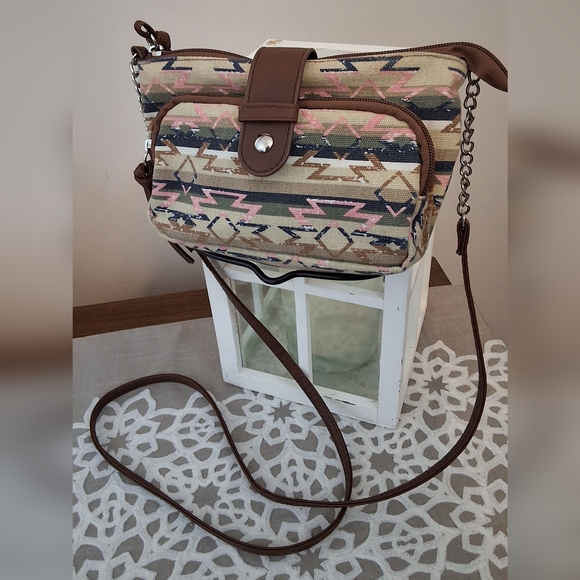 💥SALE💥AZTEC Pattern Cross Body Purse, Brown, Pink, Beige, Cream, Black - Picture 8 of 8